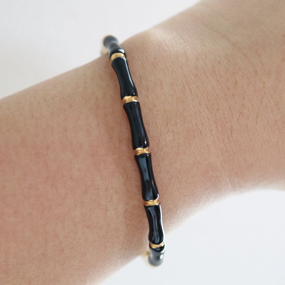 17cm Black and Gold Bamboo Style Bangle Bracelet Stainless Steel High Quality